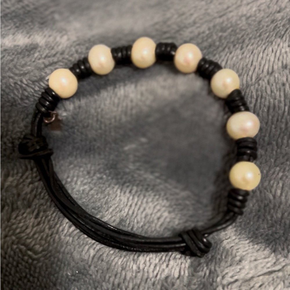 Authentic Tous 925 Cultured Pearl(s) Leather Bracelet